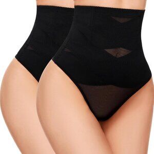 Women's 2Pc Black High Waisted Tummy Control Body Shaper Stomach Shapewear